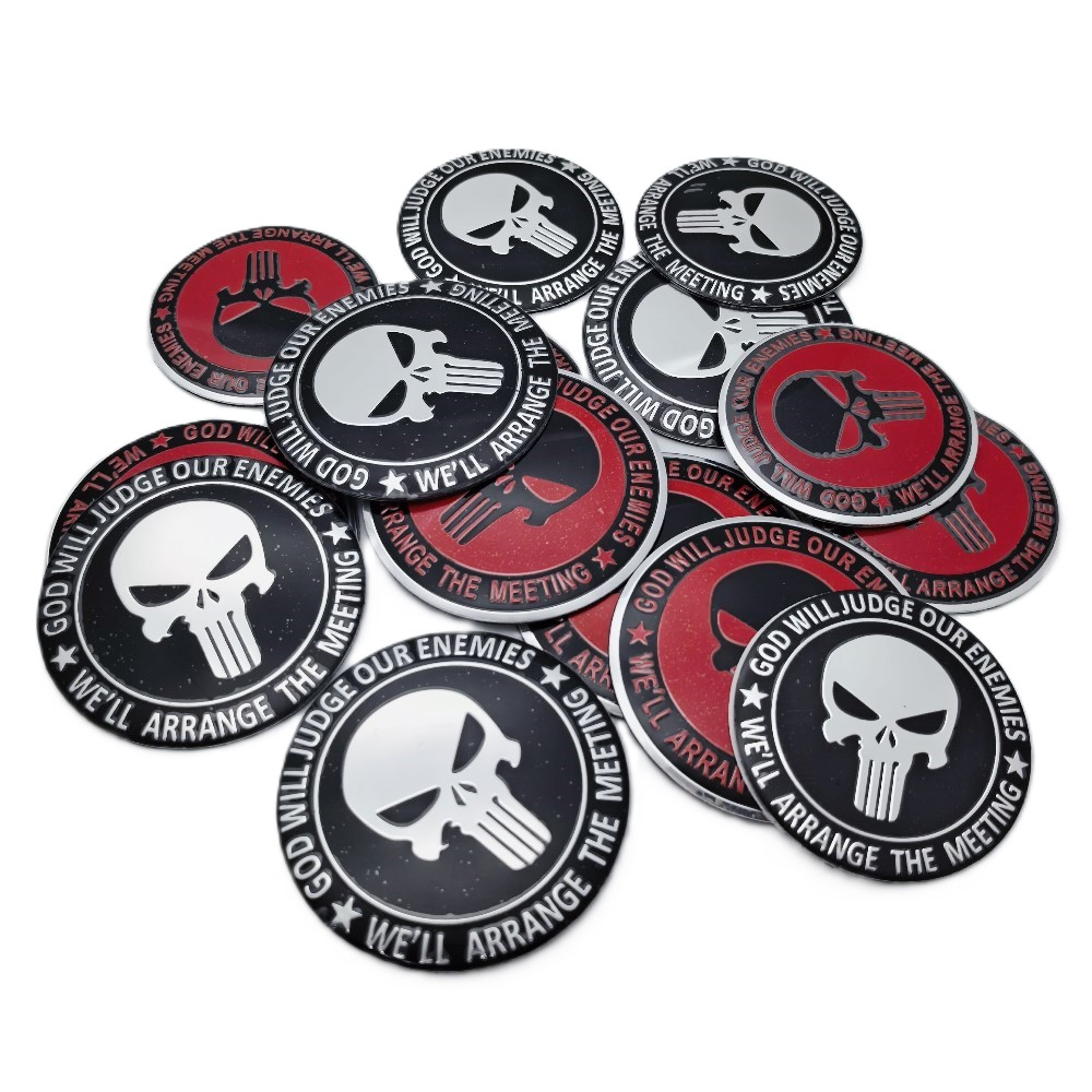 Punisher Style Wheel Center Cap Stickers – 3D Hub Cap Emblem Set