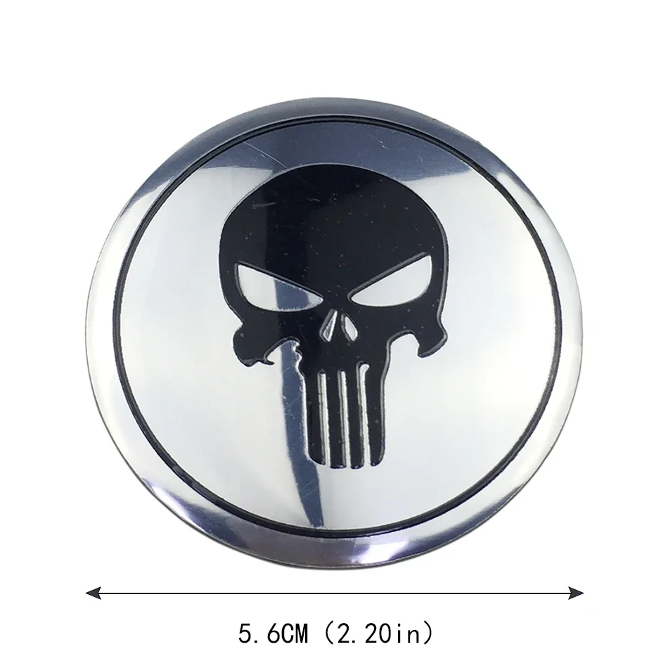 Punisher Style Wheel Center Cap Stickers – 3D Hub Cap Emblem Set
