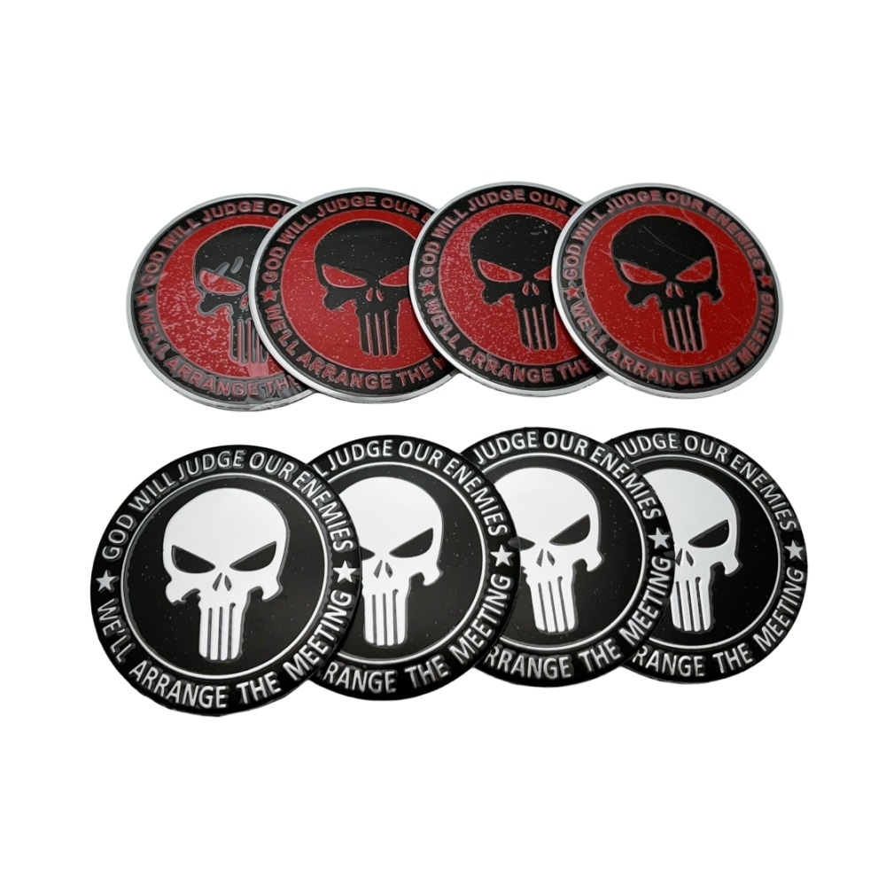 Punisher Style Wheel Center Cap Stickers – 3D Hub Cap Emblem Set