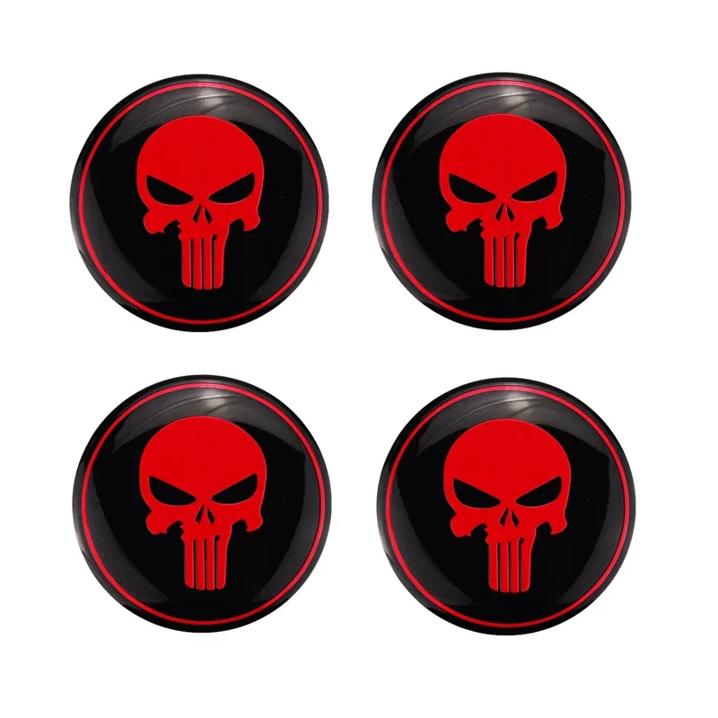 Punisher Style Wheel Center Cap Stickers – 3D Hub Cap Emblem Set