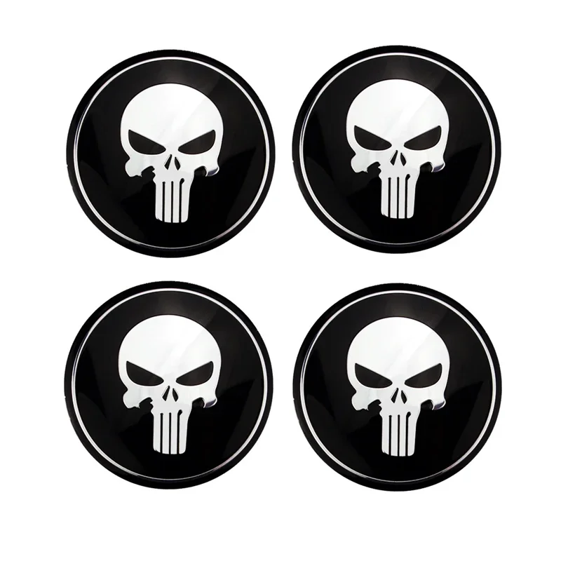 Punisher Style Wheel Center Cap Stickers – 3D Hub Cap Emblem Set