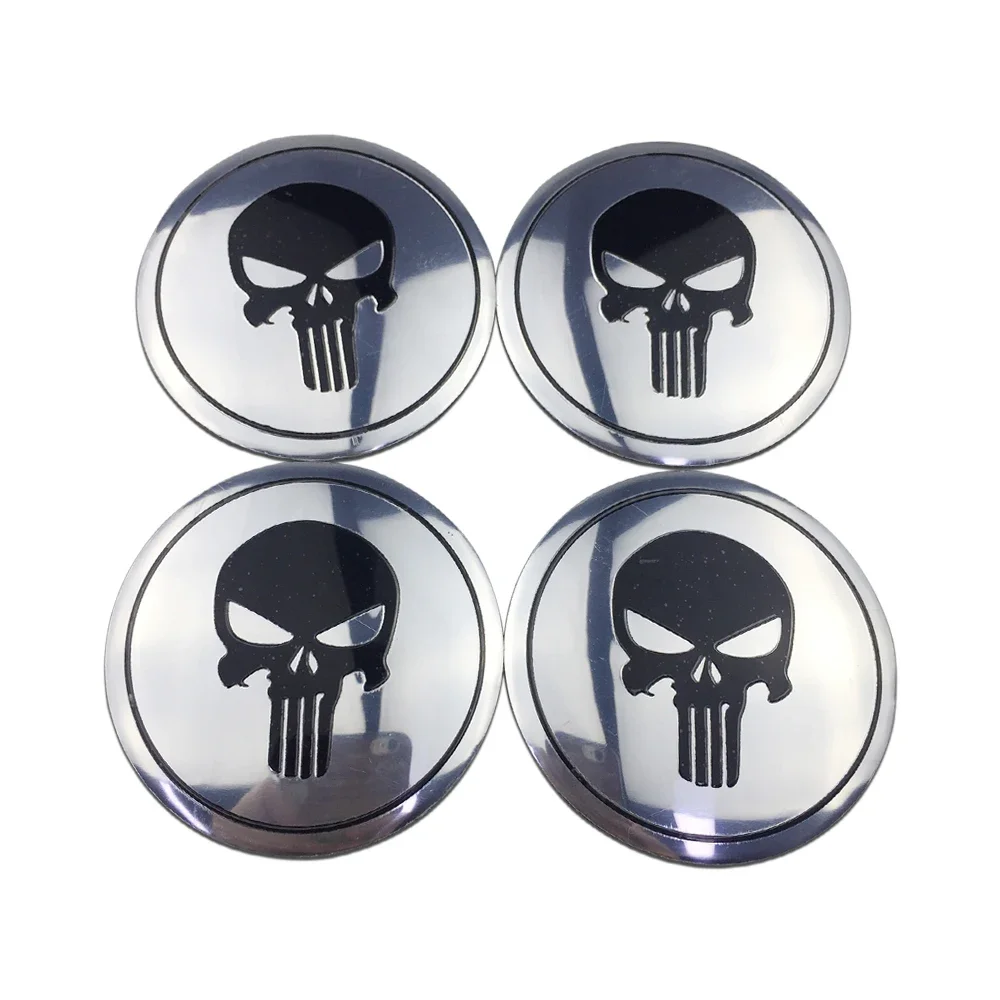Punisher Style Wheel Center Cap Stickers – 3D Hub Cap Emblem Set
