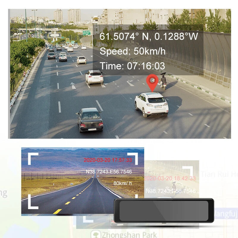 11.26" 4K Car Dash Cam Rearview Mirror Camera – Touchscreen, GPS, ADAS, BSD, WiFi, Night Vision