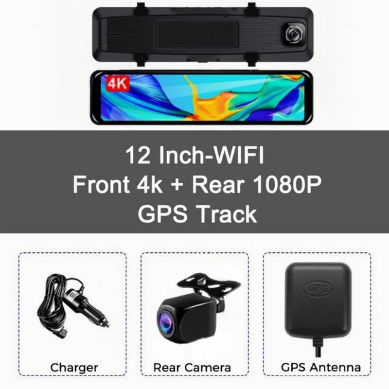 11.26" 4K Car Dash Cam Rearview Mirror Camera – Touchscreen, GPS, ADAS, BSD, WiFi, Night Vision