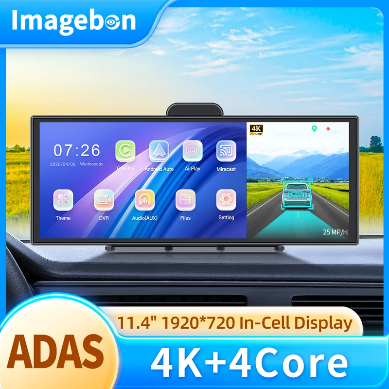 Imagebon H70 Pro 11.4" 4K ADAS Dash Cam – Wireless CarPlay & Android Auto | Dual Camera | GPS & Night Vision