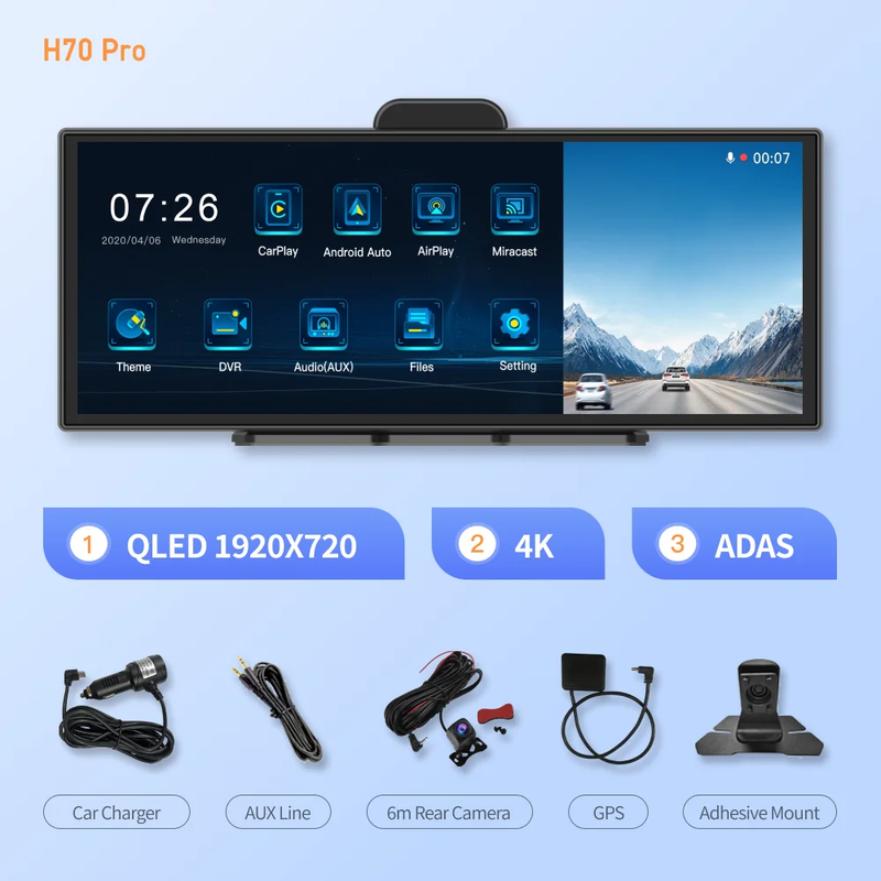 Imagebon H70 Pro 11.4" 4K ADAS Dash Cam – Wireless CarPlay & Android Auto | Dual Camera | GPS & Night Vision