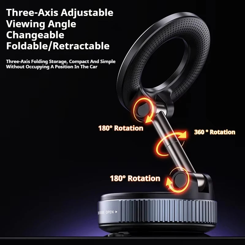 360° Magnetic Car Phone Mount – Foldable Holder with Vacuum Suction Cup