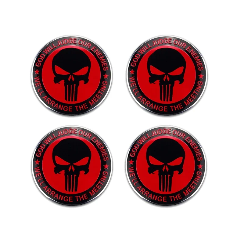 Punisher Style Wheel Center Cap Stickers – 3D Hub Cap Emblem Set