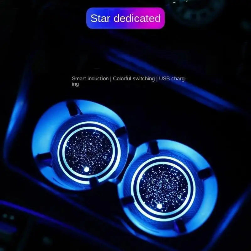 Light up Car Coasters Automotive Light up Cup Holder LED Interior Atmosphere Light Car Accessories Waterproof Cup Pad for Car ATS Car Design