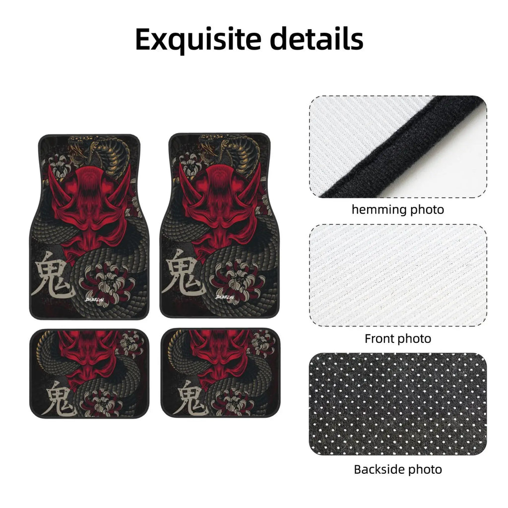 JAPANESE ART ONI MASK Snake Car Floor Mat 4-piece Set Suitable for All Car Floor Mat Accessories Crystal Velvet Floor Mats ATS Car Design
