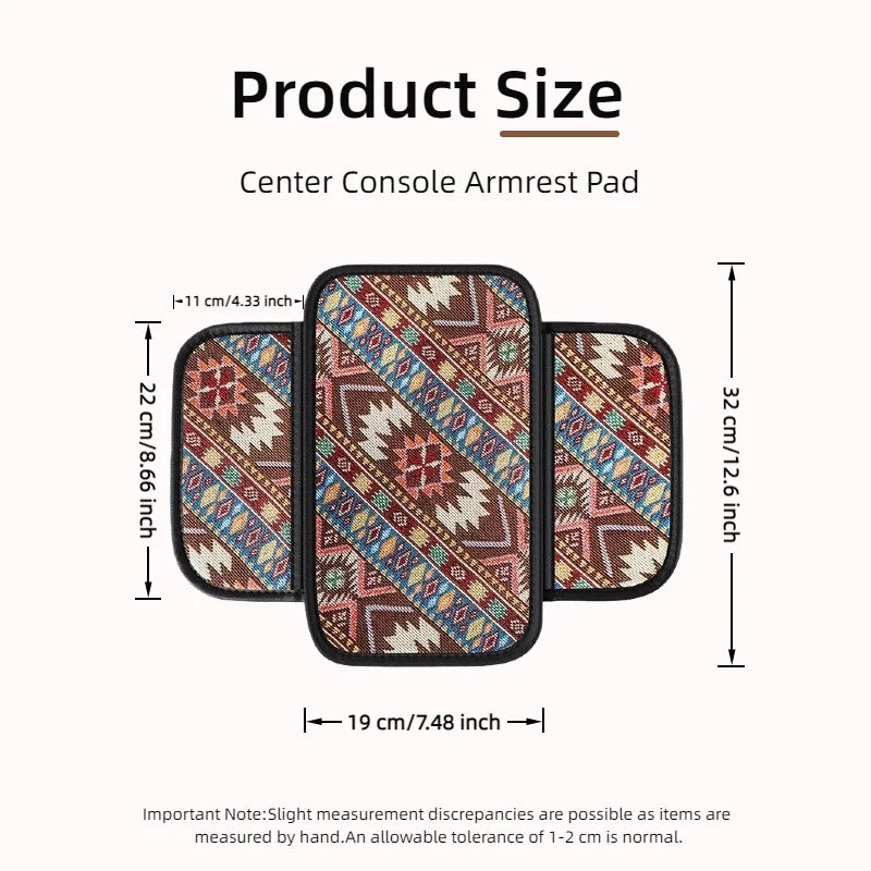 1PC Double pocket ethnic style patterned car center console armrest pad, breathable and non slip, car interior accessories ATS Car Design