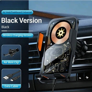 Fast Charging Universal Car Wireless Charging Phone Holder, Transparent Visible Design, Secure Air Vent Clip for All Smartphones ATS Car Design