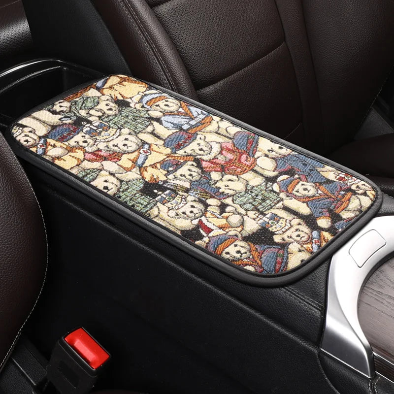 Car center armrest box decorative mat linen retro ethnic style cleaning mat ATS Car Design