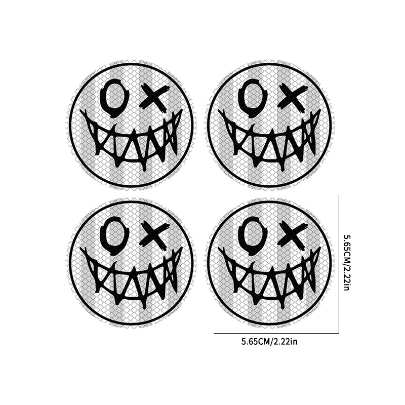 4PCS Reflective Smiling Face Car Stickers Waterproof Night Driving Safety Warning Vinyl Decals for DIY Car Truck SUV Wheel Hubs ATS Car Design