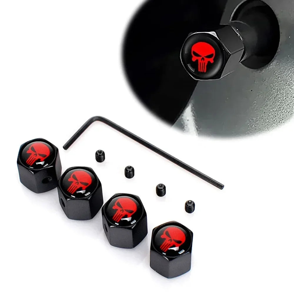 Skull Tire Valve Caps – Zinc Alloy Dustproof Anti-Theft Air Valve Stem Covers