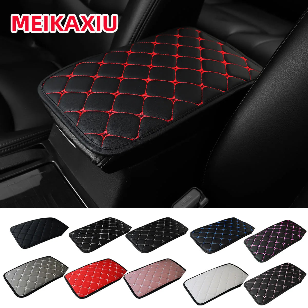 PU leather star pattern embroidered three-dimensional car armrest cover, 12.6 inches x 7.5 inches, car decorative item ATS Car Design