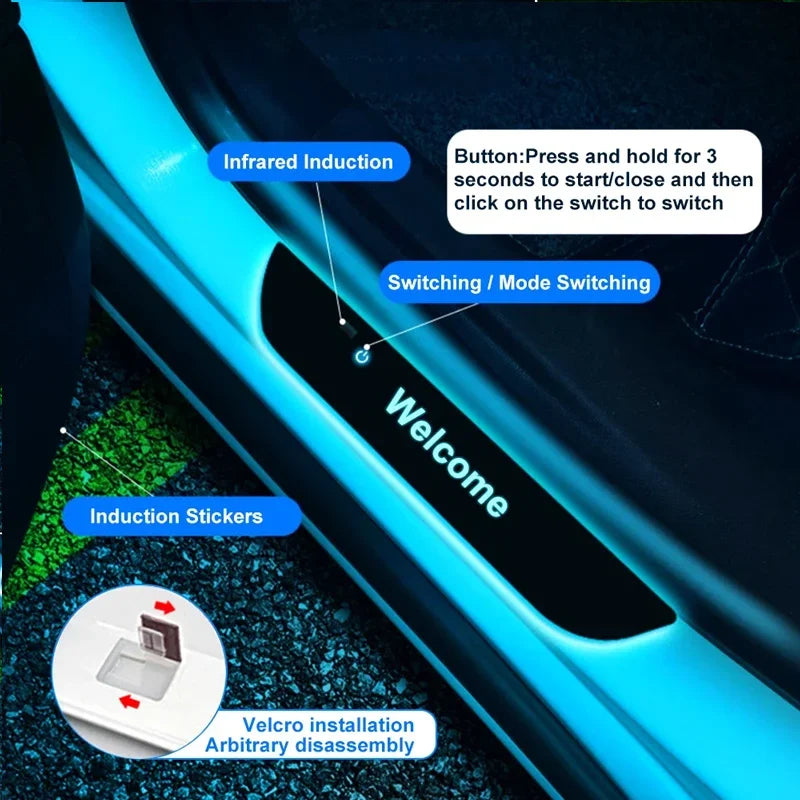 Customizable Car LED Welcome Pedal Light RGB Controllable Auto Interior Atmosphere Light Door Opening Warning Threshold Light ATS Car Design