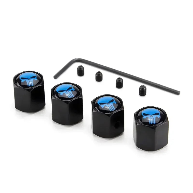 Skull Tire Valve Caps – Zinc Alloy Dustproof Anti-Theft Air Valve Stem Covers