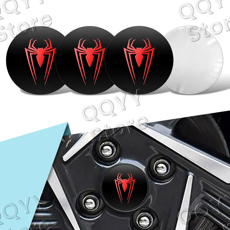 4Pcs 56mm Aluminium Red Spider Logo Car Wheel Center Hub Cap Rims Dust-proof Cover Hubcaps Sticker For Universal Car Accessories ATS Car Design