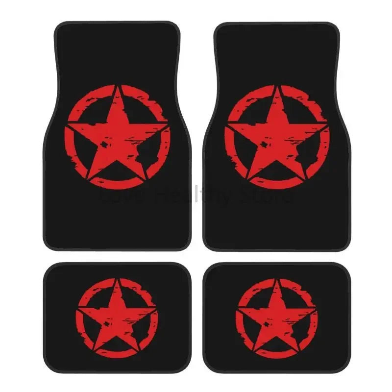 Military Tactical Skull Star Car Floor Mats Set of 4 Front and Rear Foot Mats Universal Car Accessories Decor for Van Sedan SUV ATS Car Design