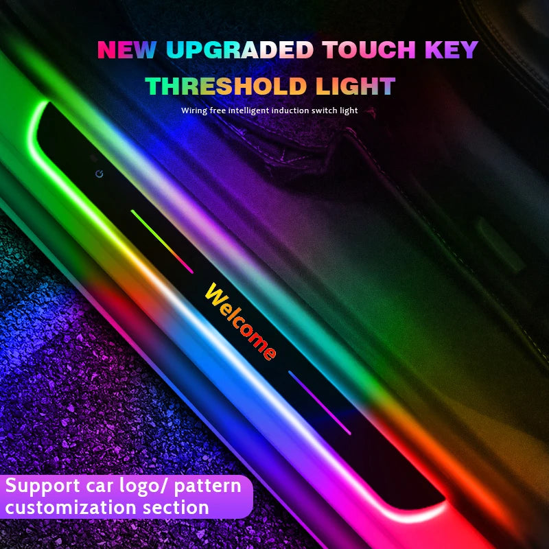 Car Welcome Door Sill Light Threshold Lamp Welcome Plate Pedal Light with Wireless LED Light Adjustable color changing mode ATS Car Design