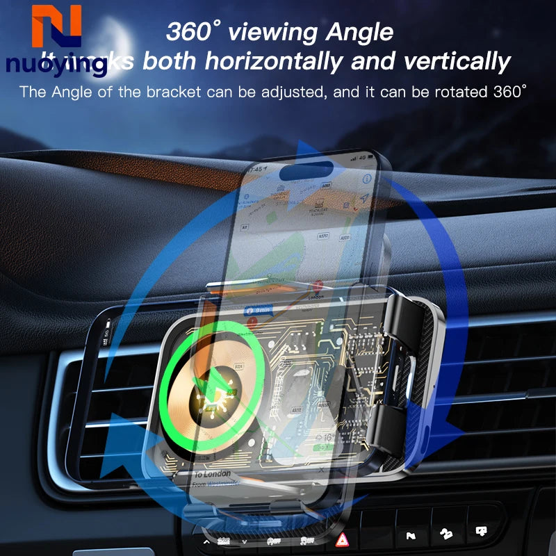 Fast Charging Universal Car Wireless Charging Phone Holder, Transparent Visible Design, Secure Air Vent Clip for All Smartphones ATS Car Design