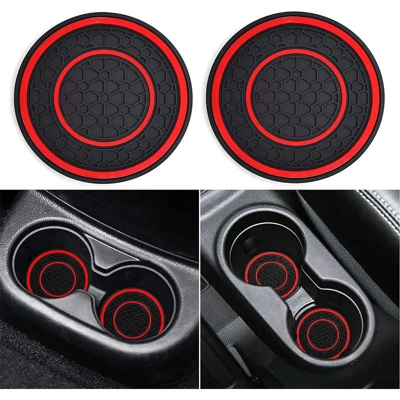2pcs 7cm/2.75inch Car Center Console Anti Slip Pad Easy Clean Dustproof Coaster Pvc Double Circle Honeycomb Pattern Car Interior ATS Car Design