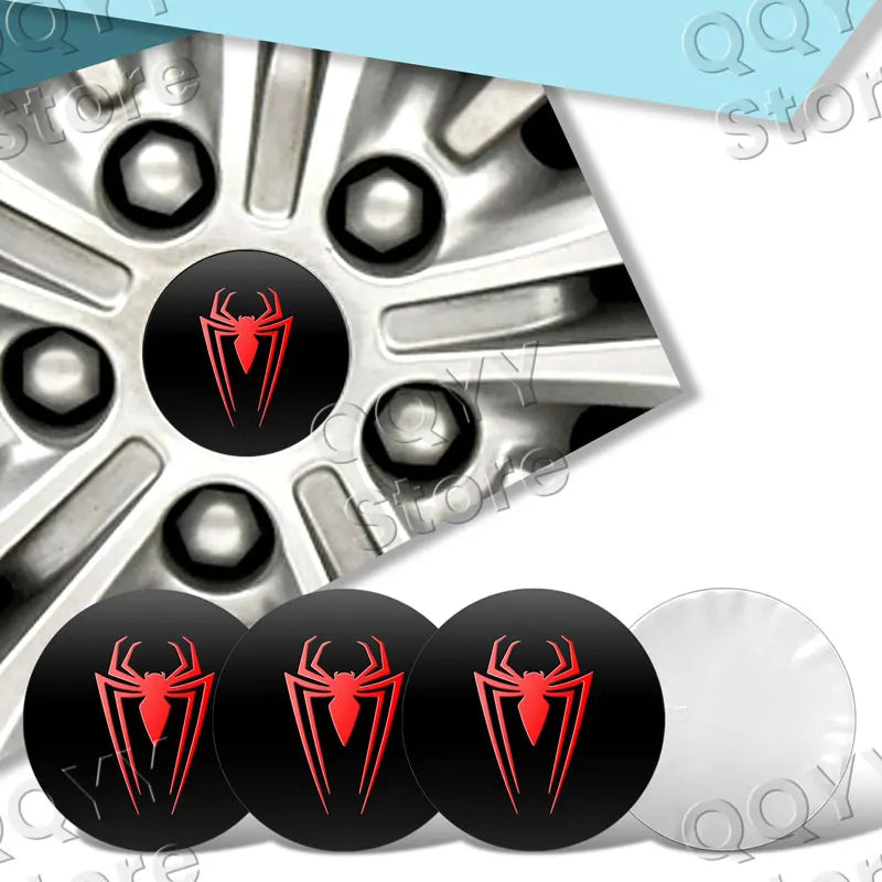 4Pcs 56mm Aluminium Red Spider Logo Car Wheel Center Hub Cap Rims Dust-proof Cover Hubcaps Sticker For Universal Car Accessories ATS Car Design
