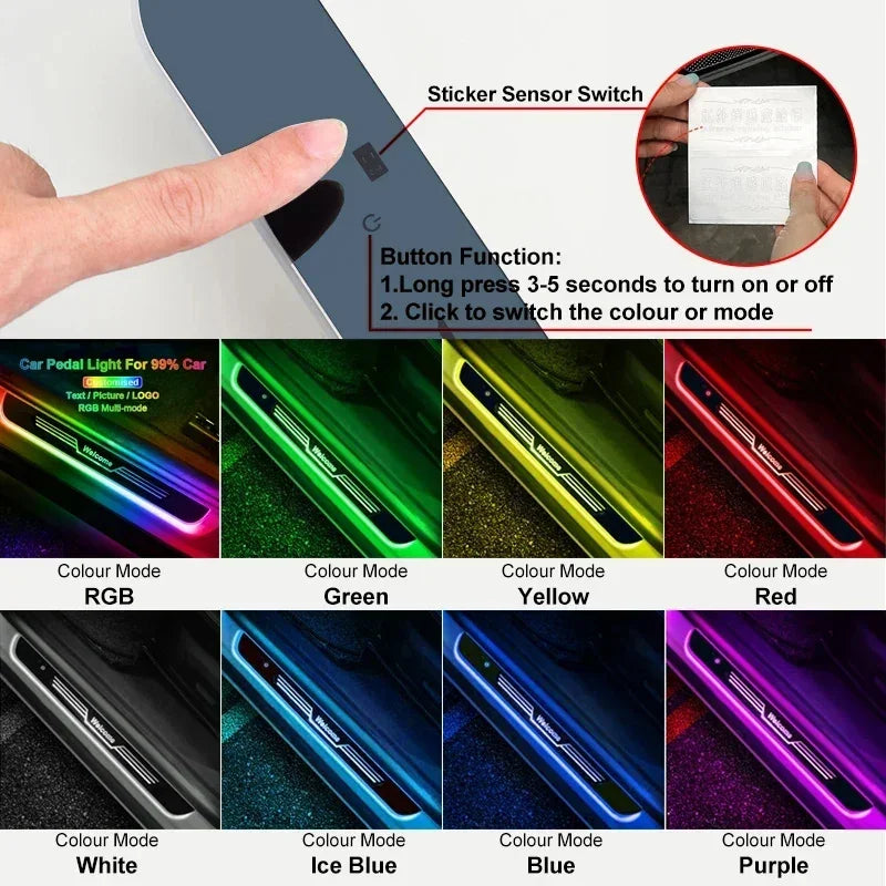 Customizable Car LED Welcome Pedal Light RGB Controllable Auto Interior Atmosphere Light Door Opening Warning Threshold Light ATS Car Design