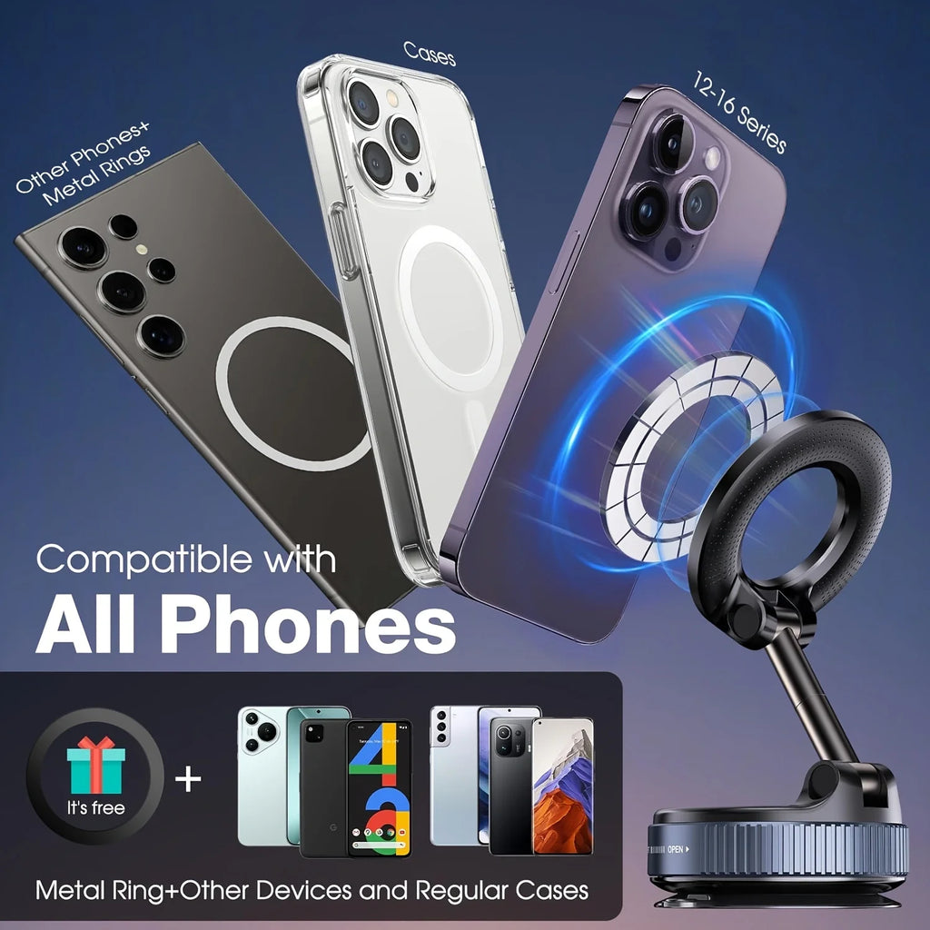 Magnetic Suction Cup Phone Mount for Magsafe 360° Adjustable Magnetic Car Phone Holder Pocket Size Foldable Car Mount ATS Car Design