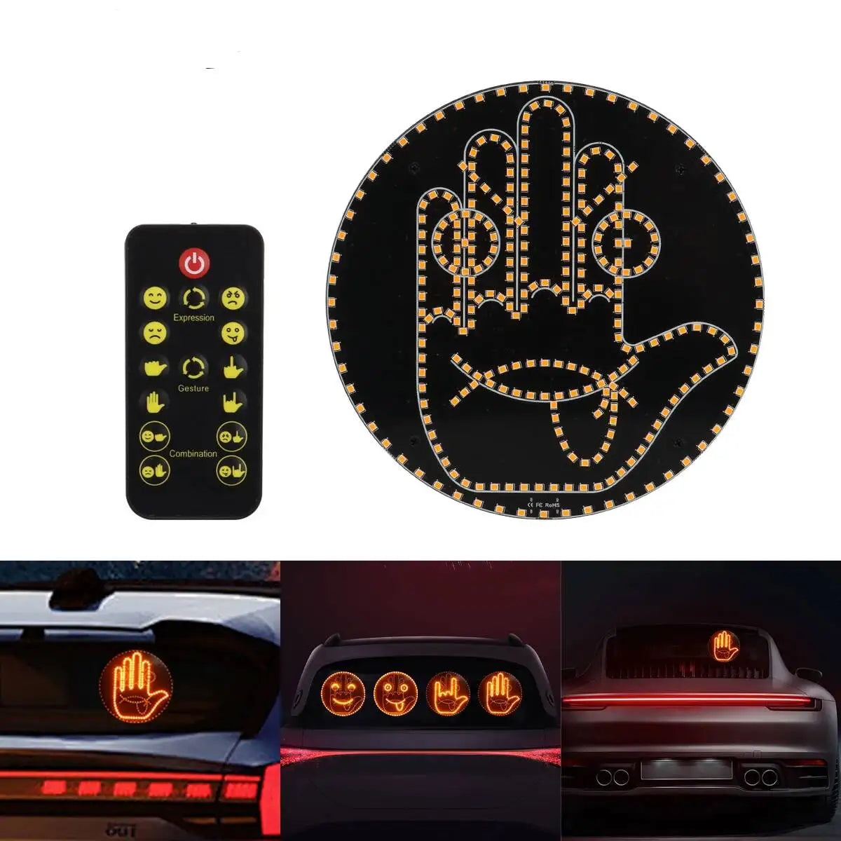 Car LED Funny Facial Expression Light With Remote Control Rear Window Multi-Function Warning Reminder Lamp Exterior Accessories ATS Car Design