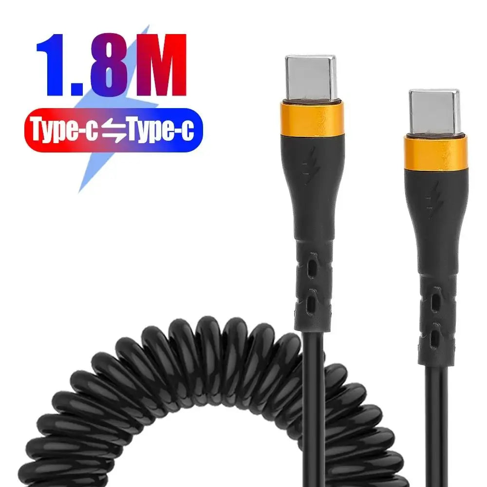 Type-C To Type-C Fast Charging Cable PD 120W 6A Spring Coiled Extendable Type C Cord Car Phone Charging Cable For iPhone Samsung ATS Car Design