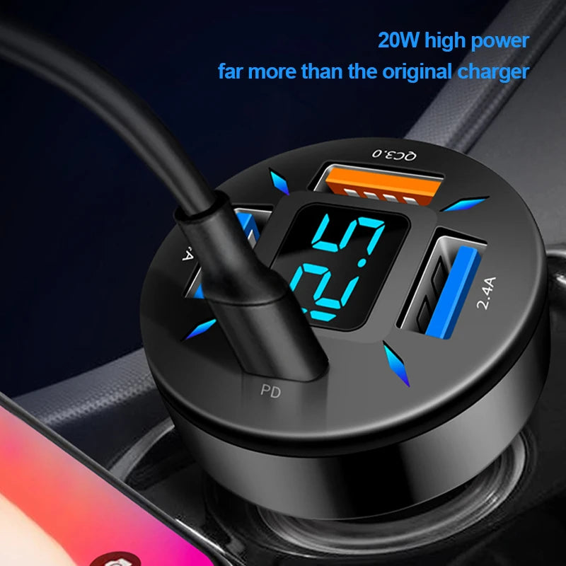 66W USB Type C Charger For Car PD 4 USB Car Quick Charge QC3.0 12/24 V Car Cigarette Lighter Socket Splitter For iPhone Huawei ATS Car Design