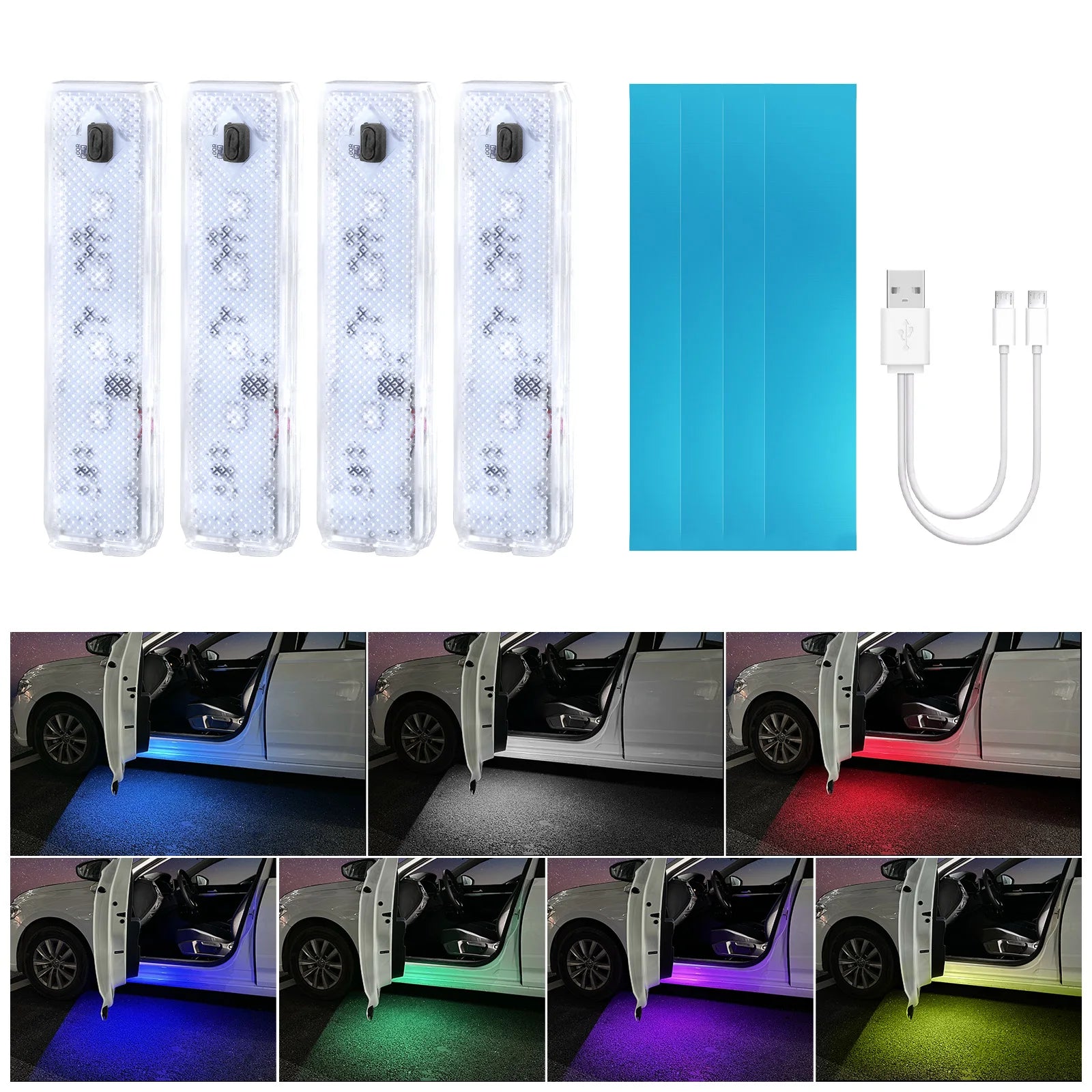 LED Car Welcome Door Lights Magnetic RGB Cars Atmosphere Warning Light Rechargeable Wireless Doors Step Courtesy Opening Lamps ATS Car Design