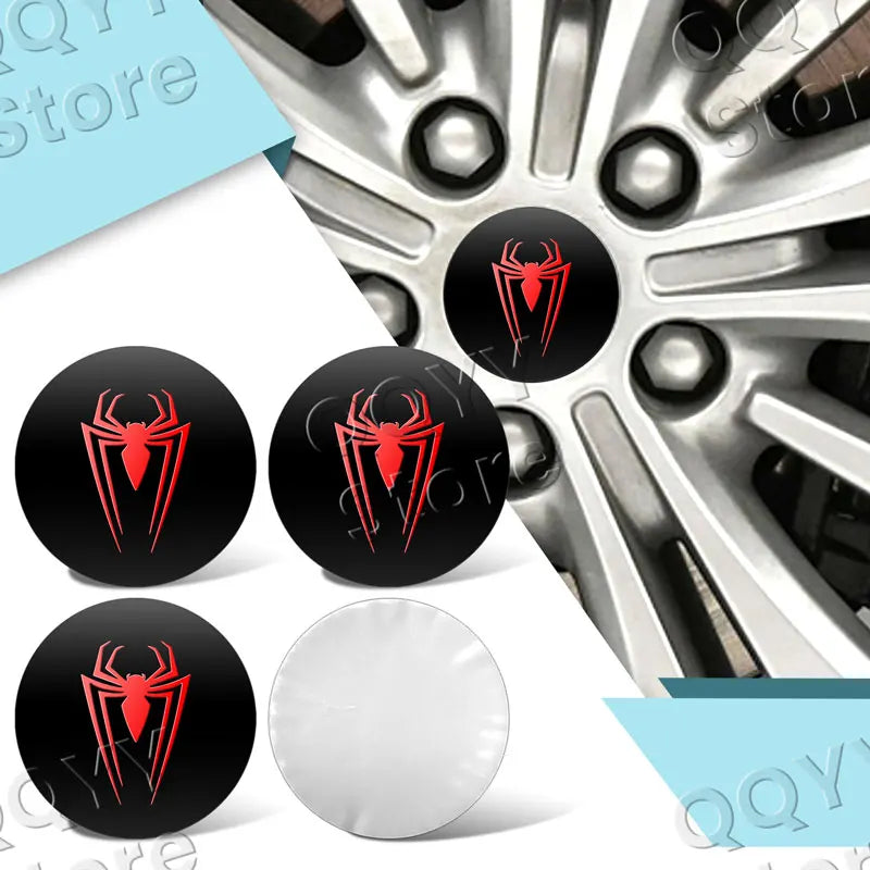 4Pcs 56mm Aluminium Red Spider Logo Car Wheel Center Hub Cap Rims Dust-proof Cover Hubcaps Sticker For Universal Car Accessories ATS Car Design