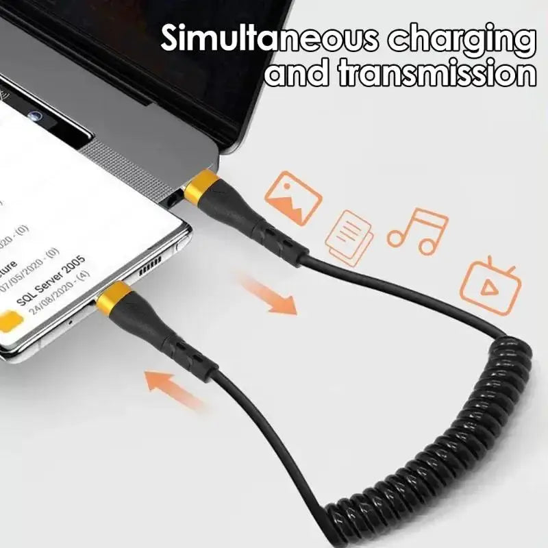 Type-C To Type-C Fast Charging Cable PD 120W 6A Spring Coiled Extendable Type C Cord Car Phone Charging Cable For iPhone Samsung ATS Car Design