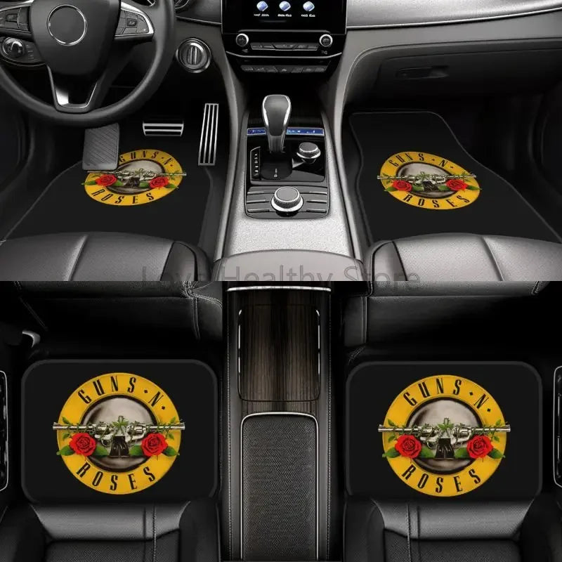 Guns N Roses Car Floor Mats Set of 4 Vehicle Front and Rear Foot Mats Universal Floor Rugs Non-Slip Auto Car Decor Accessories ATS Car Design
