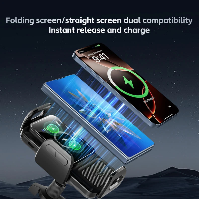 15W Universal Car Phone Holder Wireless Charger 360° Rotation Mount for Samsung Galaxy Fold 6 5 4 3 Z Flip S25 S24 Iphone 17 16 ATS Car Design