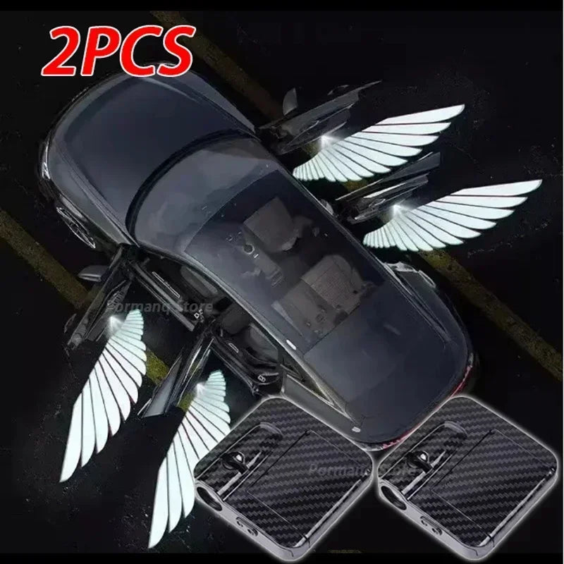 2/4PCS Car Door Welcome Light LED Angel Wings Projector Lamps Door Shadow Lights Wireless No Punching Required ATS Car Design