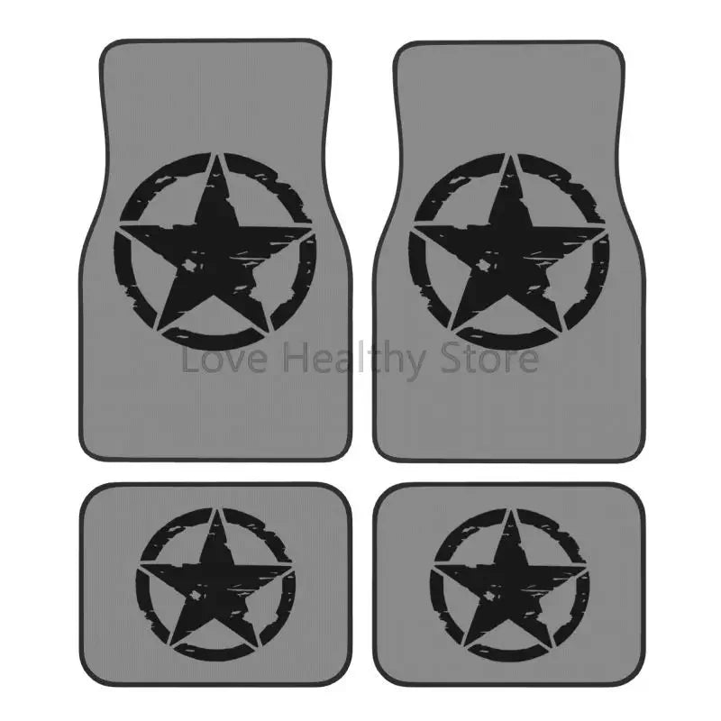 Military Tactical Skull Star Car Floor Mats Set of 4 Front and Rear Foot Mats Universal Car Accessories Decor for Van Sedan SUV ATS Car Design