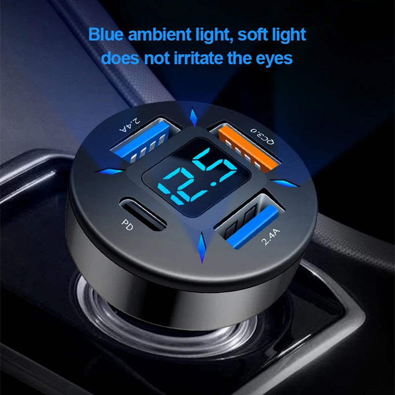 66W USB Type C Charger For Car PD 4 USB Car Quick Charge QC3.0 12/24 V Car Cigarette Lighter Socket Splitter For iPhone Huawei ATS Car Design
