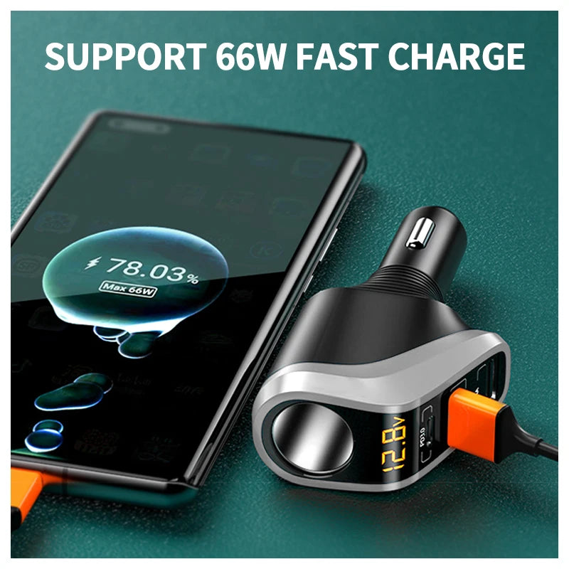 BLALION 180W USB Car Charger Super Fast Charging QC3.0 PD 66W Quick Charge Cigarette Lighter Socket For iPhone Xiaomi Samsung ATS Car Design