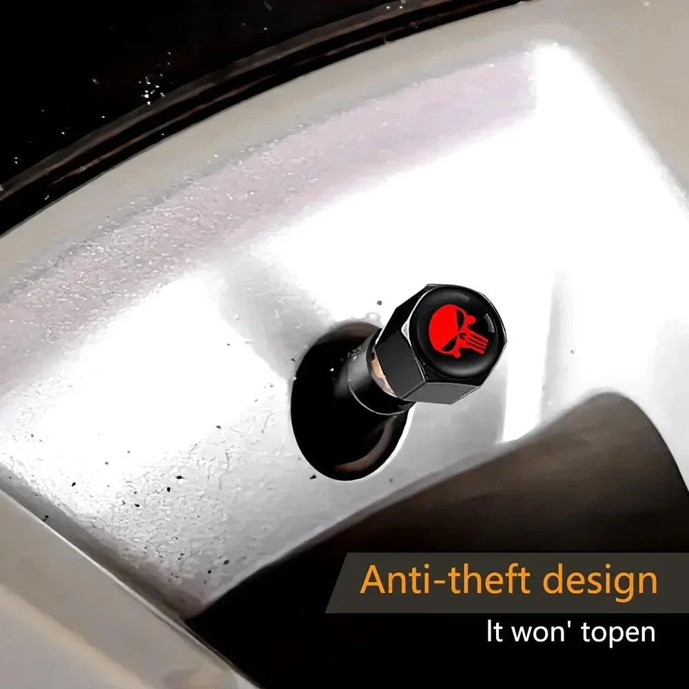 Skull Tire Valve Caps – Zinc Alloy Dustproof Anti-Theft Air Valve Stem Covers