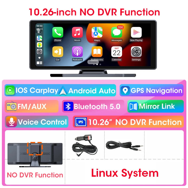 10/11.26" 4K ADAS Dash Cam 360° Rotate Front Len Car DVR Wireless Carplay Android Auto Adas GPS Navigation 1080P Dual Recording ATS Car Design