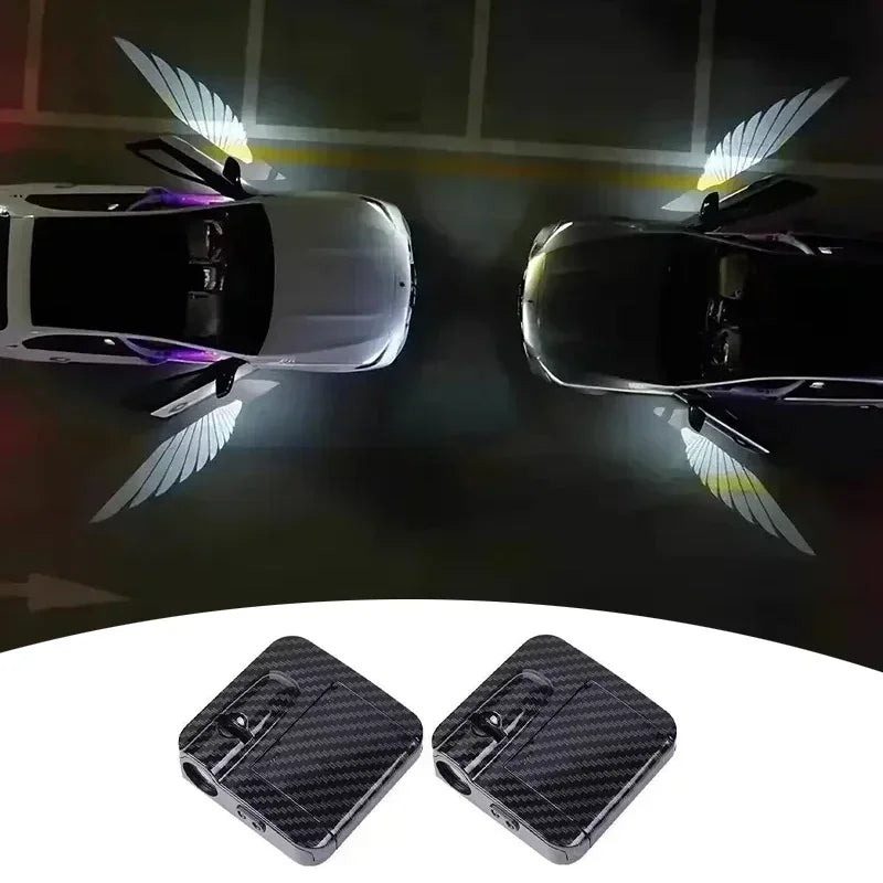 2/4PCS Car Door Welcome Light LED Angel Wings Projector Lamps Door Shadow Lights Wireless No Punching Required ATS Car Design