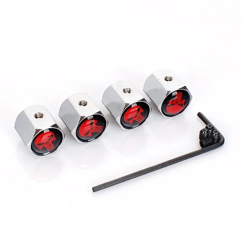 Skull Tire Valve Caps – Zinc Alloy Dustproof Anti-Theft Air Valve Stem Covers