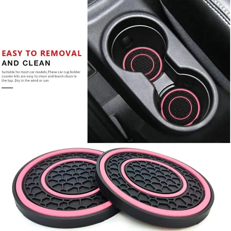 2pcs 7cm/2.75inch Car Center Console Anti Slip Pad Easy Clean Dustproof Coaster Pvc Double Circle Honeycomb Pattern Car Interior ATS Car Design