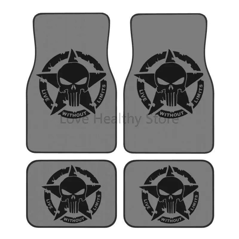 Military Tactical Skull Star Car Floor Mats Set of 4 Front and Rear Foot Mats Universal Car Accessories Decor for Van Sedan SUV ATS Car Design