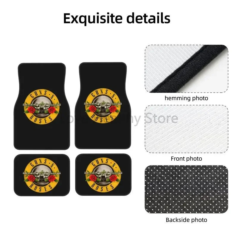 Guns N Roses Car Floor Mats Set of 4 Vehicle Front and Rear Foot Mats Universal Floor Rugs Non-Slip Auto Car Decor Accessories ATS Car Design