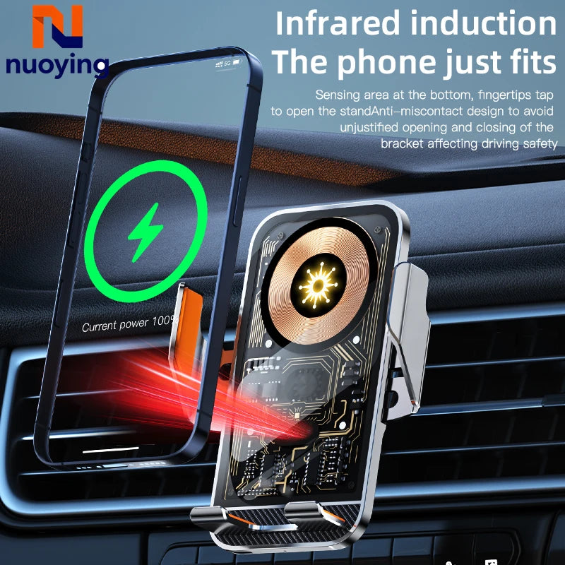 Fast Charging Universal Car Wireless Charging Phone Holder, Transparent Visible Design, Secure Air Vent Clip for All Smartphones ATS Car Design